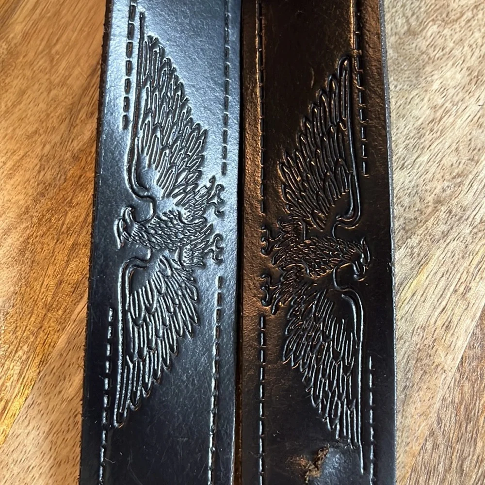 Vtg HARLEY DAVIDSON Size XL 42-44 Embossed Eagle Belt Black Thick Leather Silver - Picture 6 of 16